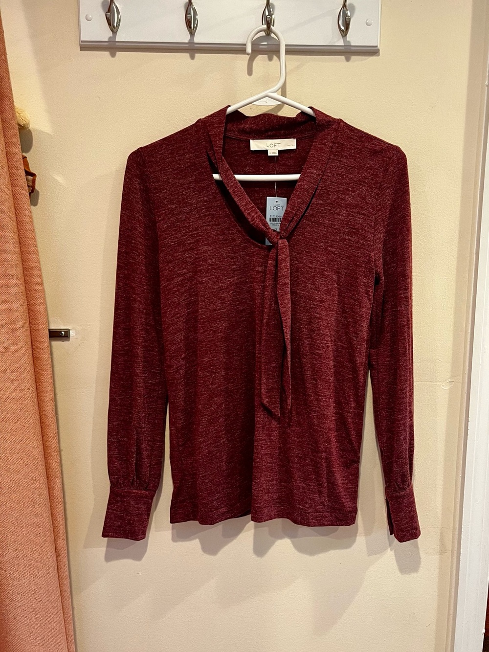 NWT LOFT raspberry tie neck blouse, size S petite